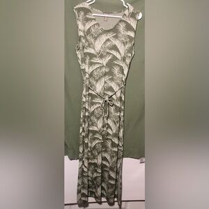 Chico's Green and White Palm Leaf Maxi Dress SZ 2  (Large sz 12)
